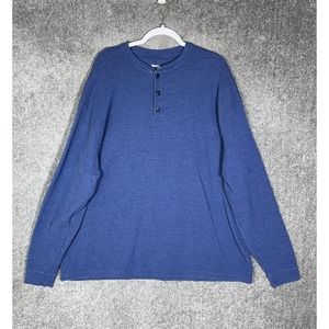 Work N Sport Waffle Knit Henley Long Sleeve Shirt Men Size 3XT Blue Cotton Blend